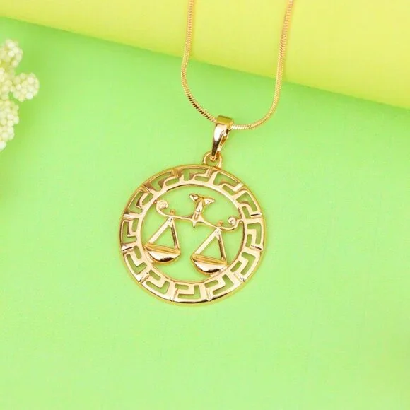 "Libra Zodiac Sign Rose Gold Pendant in Gold Plated Brass, XPPT1334 - Picture 12 of 13